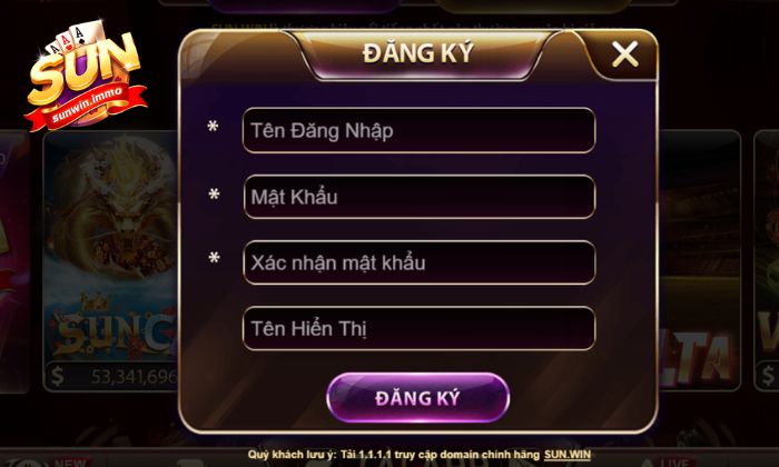 Đăng ký Sunwin Điền đầy đủ thông tin mà Sunwin yêu cầu