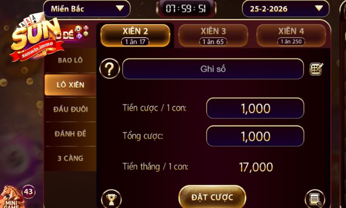 lô đề online Sunwin Đánh lô xiên khó nhưng mức thưởng cực kỳ cao