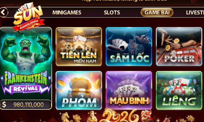Vào danh mục game bài sau đó chọn tiến lên miền Nam